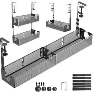 Multi-Model Under Desk Cable Management Tray 2 Packs Metal Under Desk Wire Management Clamp Mount Under Table Cord Management No Damage The Desk (Black)