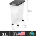 IRIS USA Airtight Dog Food Storage Container, Up to 38 lbs, Attachable Wheels, For Dog Cat Bird and Other Pet Food Storage Bin, Keep Fresh, Translucent Body, Easy Mobility, Black