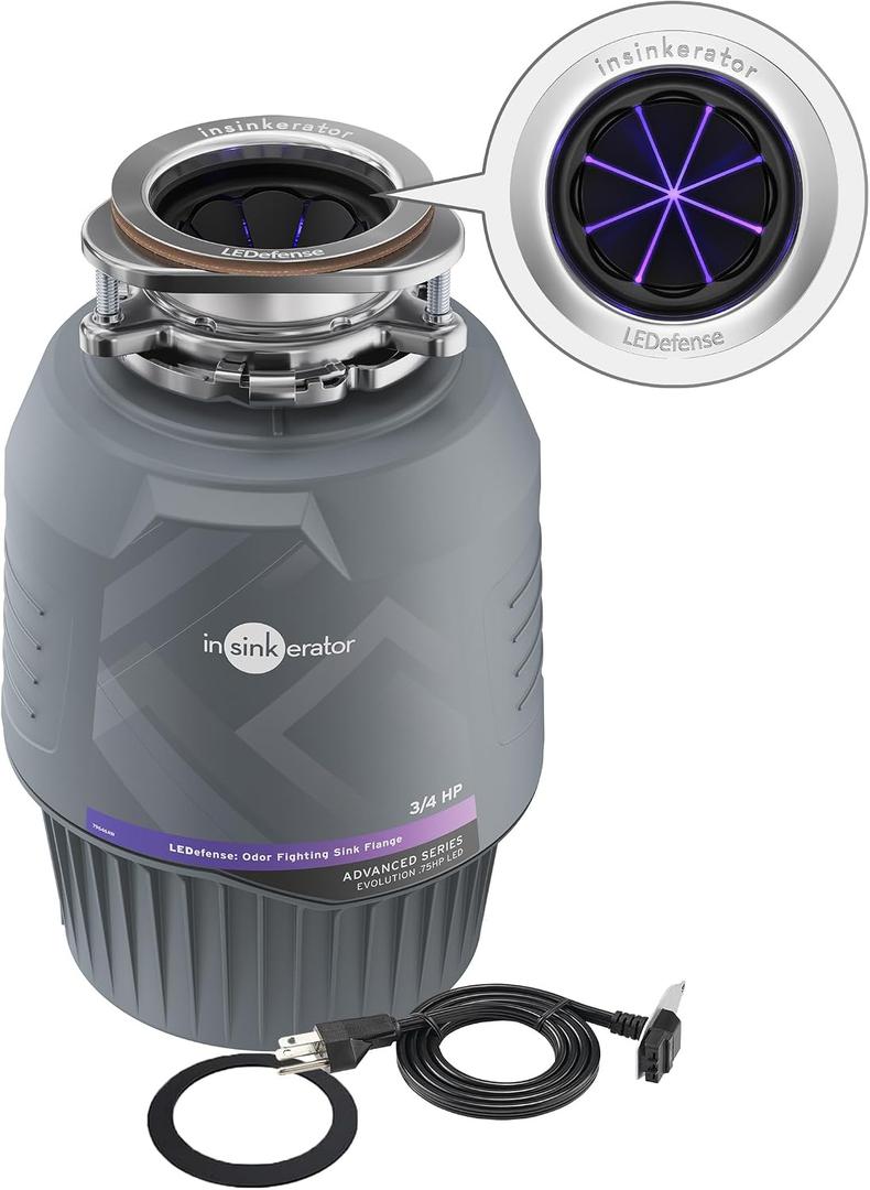 INSINKERATOR Evolution .75HP LED Garbage Disposal, Advanced Series Continuous Feed Food Waste Disposer with Antimicrobial LED Accessory Garbage Disposal Flange