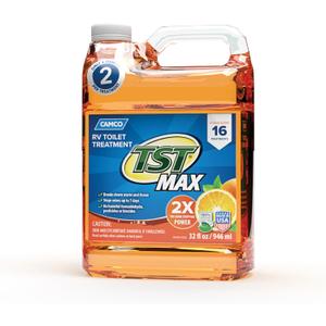 Camco TST MAX RV Toilet Treatment 32 oz. - Control Unwanted RV Sewer Odors & Break Down Waste and RV Toilet Paper - Biodegradable Septic Safe Formula - Orange Scent (41192)