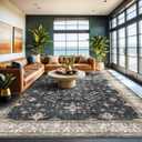 Black Boho Rug for Living Room 9x12 - Washable Dining Room Rugs for Under Table, Vintage Soft Low Pile Carpet for Bedroom, Non-Slip Farmhouse Bohemian Large Tumble Rug for High Traffic Area (Ashen / Multi)