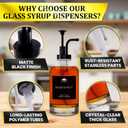 Set of 4 Glass Coffee Syrup Dispenser with Pump 16.9oz 500 ml 18 Marked Labels Leak-Proof Glass Syrup Bottles for Coffee Bar, Espresso Station & Barista Setups | Parties & Event Ready (Black)
