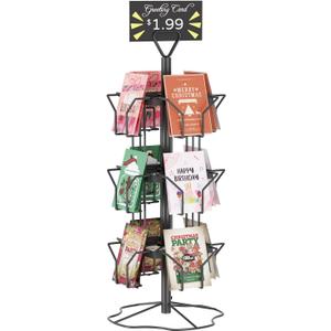 ORLESS Greeting Card Rack Display Stand, 3 Tier Rotating Card Holder Display Retail, 12 Pocket Metal Postcard Holder Display Stand, Greeting Card Holder for Postcards, Brochures, Stickers, Showcase(Black)
