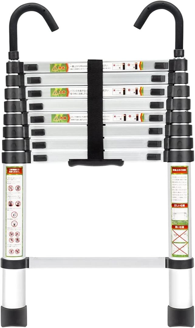 Telescopic Ladder, 8.5FT RIKADE Aluminum Telescoping Ladder with Non-Slip Feet and Stable Hook, Portable Extension Ladder for Household and Outdoor Working, 330lb Capacity