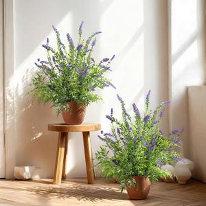 2 Pack Artificial Lavender Plants in Pots Artificial Potted Plants Fake Flower Plant Real Touch Silk Faux Plants Greenery for Indoor Porch Patio Greenery Farmhouse Garden Office Decor (Type 4)