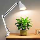 LED Desk Lamp with Clamp, 32" Architect Swing Arm Desk Lamp, Dimmable 5 Color Modes & 10 Brightness Task Light, Flexible Gooseneck Clipon Table Lamps for Home Office Reading Nail Study Work, White