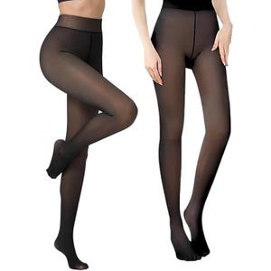 Zibnwek Fleece Lined Tights For Women, Panty Hose Women's Control Top, Fake Translucent Thick Thermal Sheer Tights, Winter Nylons Warm Sheer Leggings, S-M, 220g