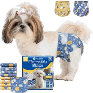 Pet Soft Dog Diapers Female Disposable Doggie Diapers with Wetness Indicator, Puppy & Cat Diapers Super Absorbent, Fit for Female Dog in Heat or Incontinence, 30pcs (XS, Mixed)