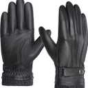 BISON DENIM Sheepskin Leather Gloves for Men, Winter Warm Touchscreen Gloves with Cashmere Lining, Driving Motorcycle Gloves