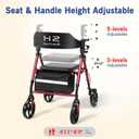 Walkers for Seniors with Seat, Foldable Rollator Walker with Seat, Lightweight Medical Rolling Walker, Dual Height Adjustment, 8" Big Wheels for All Terrain, Ergonomic Arc Seat and Brakes