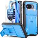 Poetic Revolution Case for Google Pixel 10A,| Slide Camera Cover | Tempered Glass Screen Protector | 20FT Mil-Grade Drop Tested |Full-Body Rugged Dual-Layer Shockproof Cover with Kickstand, Light Blue