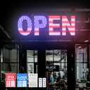 LED Open Signs for Business, Thirdpolite 30x10 inches Large Dimmable 3-Mode Open Sign LED & Open LED Sign, US Flag Design Aluminum Base Bright Light Up for Restaurant, Store, Bar, Shop & Cafe