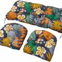 Wicker Chair Cushions Set, 2 U-Shaped Cushions & 1 Loveseat, Waterproof Outdoor Loveseat Cushion for Patio Furniture, Settee Bench Pad All Weather,Flower