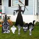 hogardeck Halloween Decorations Outdoor, 5 Pcs Metal Decorative Garden Stakes with Skulls Head, Hands & White Ghosts for Halloween Decor, Tombstone Yard Signs for Outside Garden Lawn Patio Porch (Hgmd-2173)