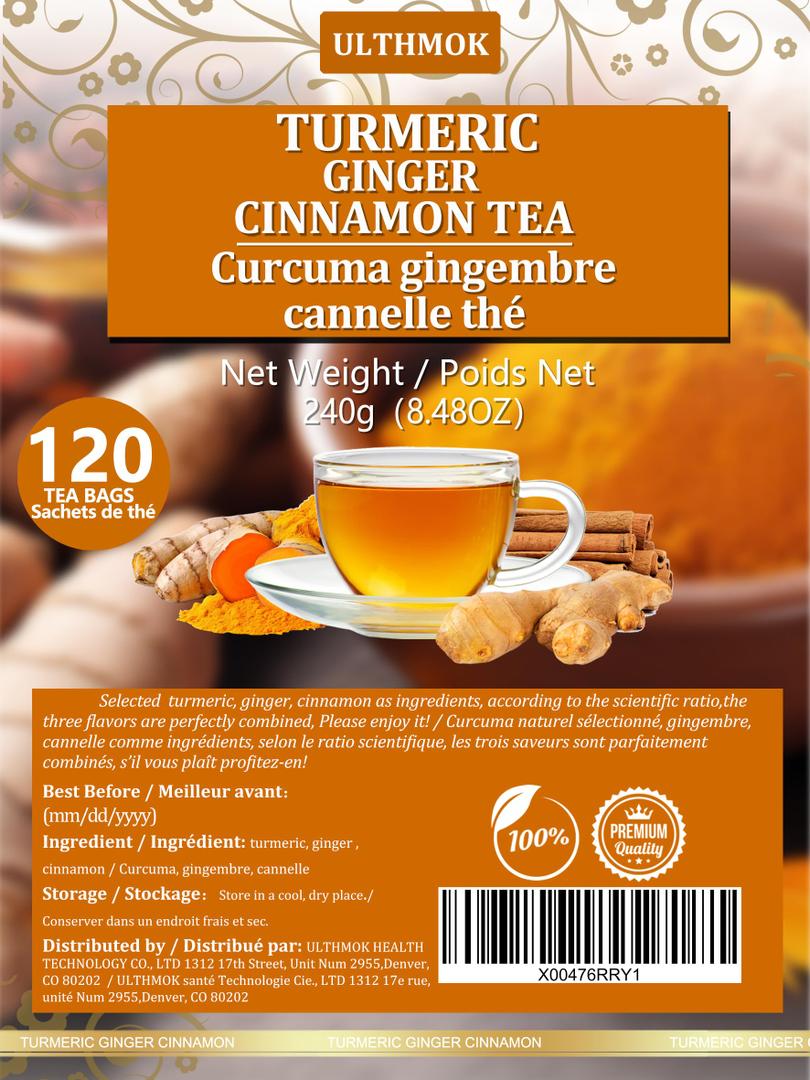 Premium 120 Turmeric, Ginger, Cinnamon Tea Bags, 100% Pure & No Additives & Caffeine Free. BBD: 03/19/2027