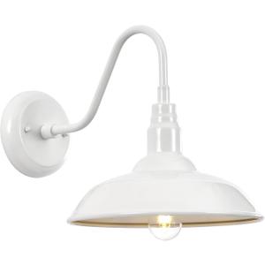 10'' Diameter Outdoor Gooseneck Barn Light Fixture with Wall Mount, White Exterior Waterproof Porch Barn Door Wall Lantern, Farmhouse Outdoor Wall Sconce, 1 Pack, LM2201-WH
