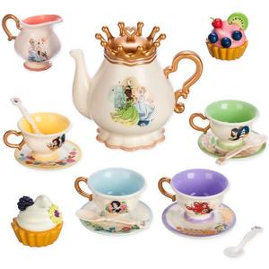 Disney Store Official Princess Tea Set with Sound Effects & Character Art Showing Snow White, Cinderella, Ariel, Belle, Tiana and More, 16-Piece Pretend Play Set with Music & Pouring Sounds for Kids