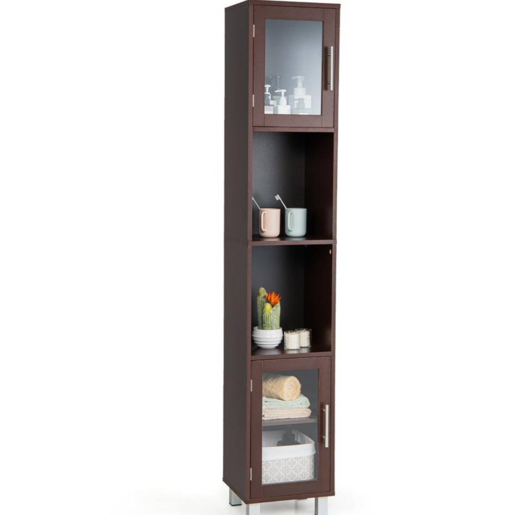 71'' Tall Tower Bathroom Storage Cabinet Organizer Display Shelves Bedroom Brown
