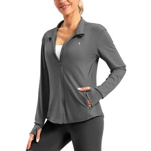 Soothfeel Women's UPF 50+ Lightweight Athletic Jackets Sun Protection Zip Up Long Sleeve Shirts Hiking Workout Outdoor Pocket (Gray, M)