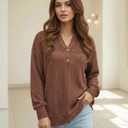 MANGOPOP Ribbed Henley Sweatshirt for Women, Oversized Casual Long Sleeve Pullover Top with Decorative Buttons