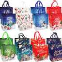 16PCS Large Christmas Gift Bags, Christmas Tote Bags with Handles, Christmas Treat Bags, Multifunctional Non-Woven Christmas Bags for Gifts Wrapping Shopping, Xmas Party Supplies, 15"×13.8"× 5.9"