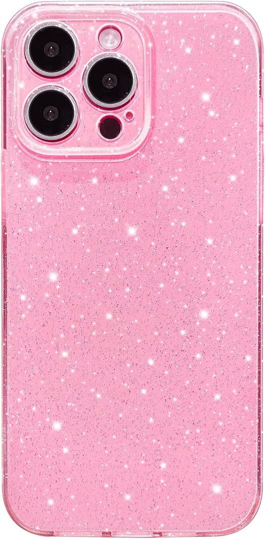 Hython Case for iPhone 12 Pro Max Case Glitter Cute Sparkly Shiny Bling Sparkle Phone Cases 6.7", Thin Slim Fit Soft TPU Bumper Shockproof Rubber Protective Cover for Women Girls Girly, Bright Pink