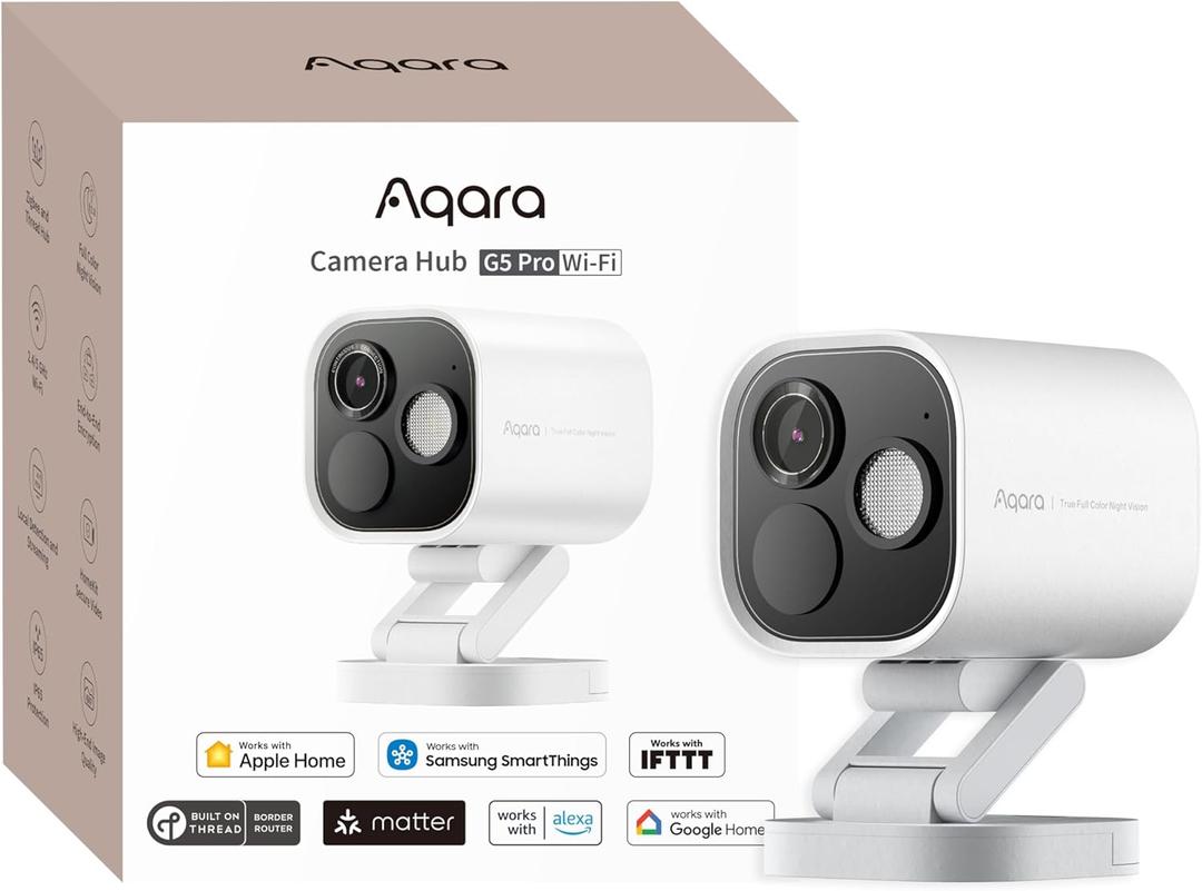 Aqara 4MP Camera Hub G5 Pro WiFi, True Color Night Vision Security Camera Outdoor, 2.4/5Ghz WiFi, HomeKit Secure Video, Thread Border Router, Local Detection, Thread/Zigbee, Supports Alexa,Google Home (White - Wi-Fi Version (No PoE Support))