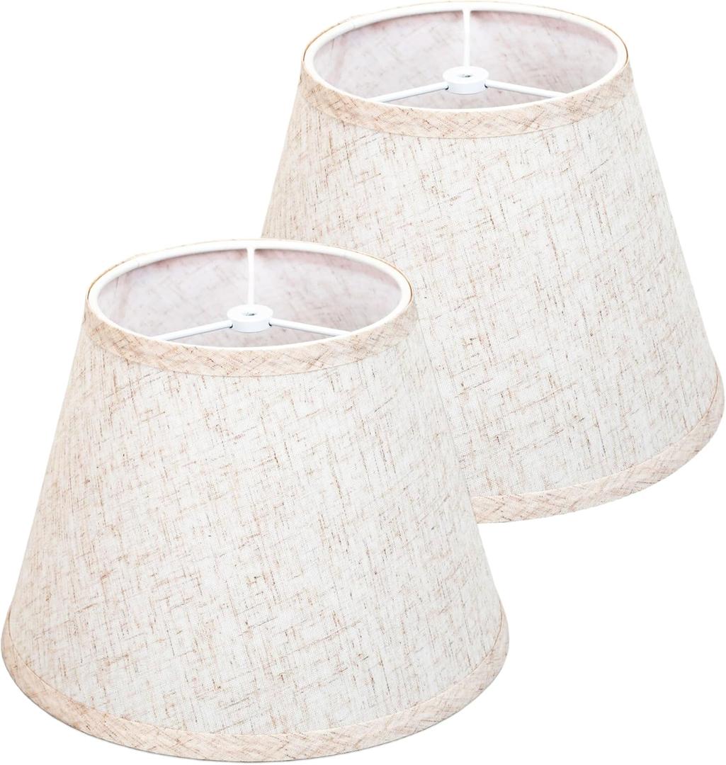 Beige Linen Small Lamp Shades set of 2, 6"x10"x7" Lampshade for Table Lamps & Floor Lamps, Empire Lamp Shade for Modern, Farmhouse, Ranch, French Country Decorative style, Spider Fitter, Assembly-Free