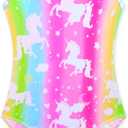 Gnainach Girls One Piece Swimsuits with Adjustable Straps Multicolor Bathing Suits Kids Beach Swimwear for 2-10 Years (6-7 Years, Rainbow)