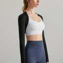 Luna & Sun Women Open Front Long Sleeve Bolero Shrug Yoga Workout Fitness Crop Top (Black, M)