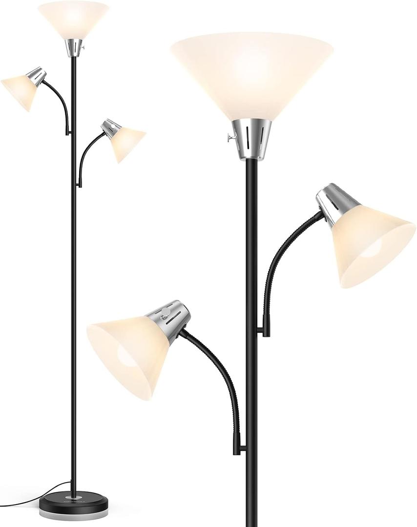 LEPOWER Floor Lamp, Bright Standing Lamp with Replaceable 3000K LED Lights | Easy to Assemble, Individual Rotary Switch, Adjustable Side Reading Light, E26 Modern Lamps for Bedroom, Office, Living Room