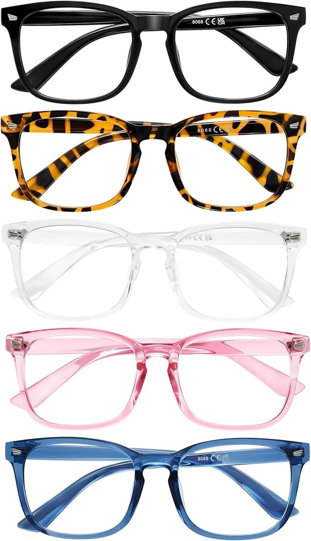 5 Pack Reading Glasses for Women Men, Blue Light Blocking Computer Readers UV Glare(Multicolor, 0.75x)