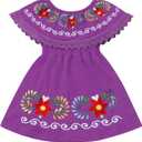 Kids Toddler Girls Traditional Mexican Off-Shoulder Floral Embroidered Drape Dress (2-3T, Purple)