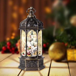 Christmas Snow Globes with Music,6H Timer Cylindrical Flashing Snow Ball,Bronze Musical Box Including 8 Songs,Glitter Snowflakes Lantern with Christmas Tree Xmas Snow Mountain Decor Gift (Color-10)