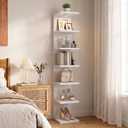 7-Tier LED Floating Wall Shelf, Heavy-Duty Tall Storage Shelf Unit with Remote Control, Large Freestanding Bookshelf for Bedroom Living Room Home Office, Easy Assembly,White, 76.5"H