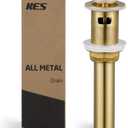 KES Vessel Sink Drain Pop Up Drain with Overflow Bathroom Stopper Assembly Brushed Gold for 1.6"-1.9" Sink Hole, All Metal Rustproof Brass and 304 Stainless Steel, S2008A-BZ
