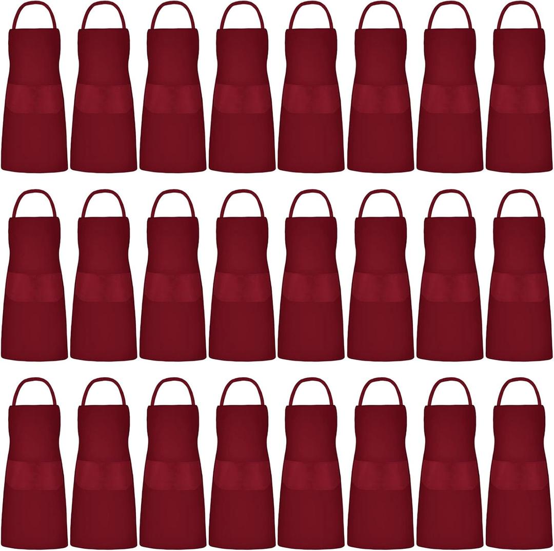 Tarpop 24 Pack Bib Aprons Unisex Commercial Apron Resistant Apron Kitchen BBQ Crafting Aprons for Women Men Chef (Burgundy Red)