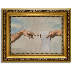 YD&YZY Gold Framed Vintage Funny Humor Bathroom Wall Art God Gives Toilet Paper Wall Decor Unique Art Painting Picture Print Whimsical Bathroom Restroom 8x10 inch Small Framed