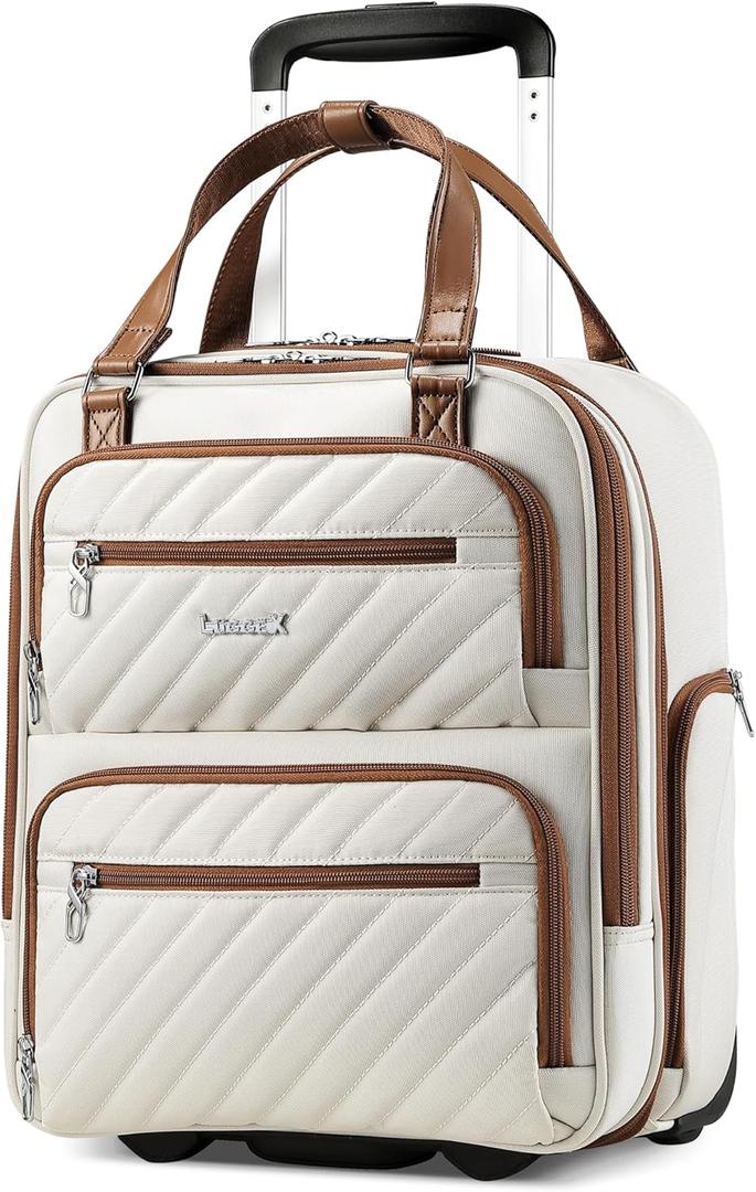 LUGGEX Underseat Carry On Luggage with Wheels, Stylish Lightweight Under Seat Luggage, Soft Sided Personal Item Suitcase for Short Trip (Cream White, 16 Inch)