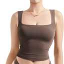 SUUKSESS Women Double Lined Square Neck Crop Tank Top Sleeveless Basic Y2k Tops, Size M
