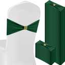 Hahafelt 100 Pcs Spandex Chair Sashes Bows with Rhinestone Ring Buckle Slider Elastic Universal Bowknot Chair Cover Bands Ties for Wedding Banquet Ceremony Event Party Decoration(Dark Green)