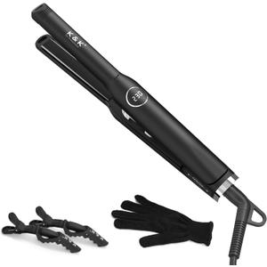 K&K Flat Iron Small Mini Tourmaline Titanium Hair Straightener 0.5 inch Plate 4D 360Swivel LED Display for Woman Short Hair Adjustable Temperature Dual Voltage Auto Shut Off(Black)