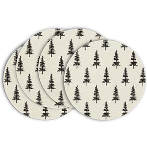 Artoid Mode Xmas Trees Merry Christmas Round Placemats Set of 4, 14 Inch Winter Round Table Mats for Dining Decoration (Black/Beige)