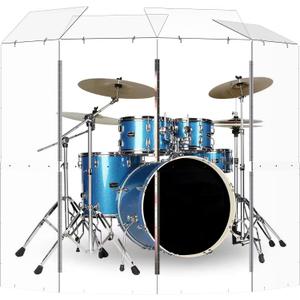 Portable Drum Shield | 4 Panels 2ftx5ft w/Deflectors | Converts to 2ftx6ft | Factory-Installed Full-Length Stainless Steel Hinges | Acrylic drum Sound Barrier | Cage for Church (4 Panels w/Defl.)