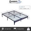 Queen Metal Platform Bed Frame with LED Light Strip & Charging Station, 12.6 Heavy Duty Steel Slat Support, Noise-Free, Anti-Slip Mattress Stopper, No Box Spring Needed, Easy Assembly, Black