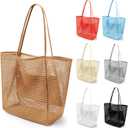 VOROLO Mesh Tote Beach Bag,Women Fairycore Hobo Bag,Shoulder Bag,Soft Summer Casual Crochet Bags (Khaki)
