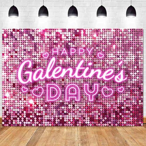 Wollmix Happy Galentines Day Decorations Banner 10x7ft for Party Backdrops - Pink Love Heart Decor Favors Gifts for Friends, Women, Her - Supplies, Photo Booth Props, Sign