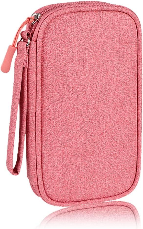 Electronics Organizer Bag Pouch Cable Charger Organizer Travel Shockproof Cord Carrying Case for Earphone Powerbank USB Hard Drive SD Card (Pink)