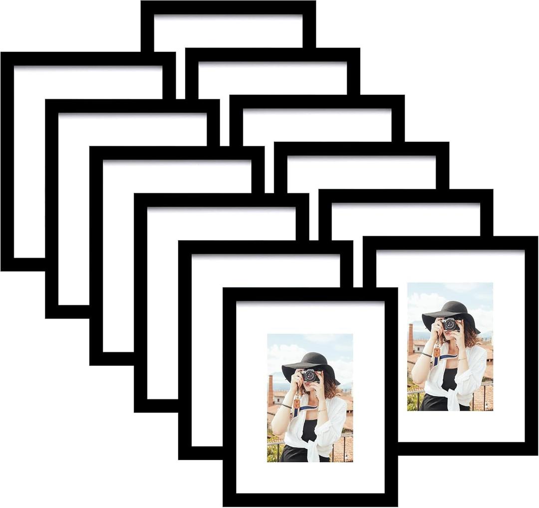 Picrit 11x14 Picture Frame Set of 12, Display 8x10 with Mat or 11x14 without Mat, Photo Frames for Wall Mounting or Table Top Display, Black