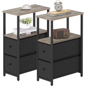 TUTOTAK Small Narrow End Table, Set of 2, Side Table, Nightstand with 2 Cloth Drawers, Couch Table, for Living Room, Bedroom, Bedside, Greige TB01BG054